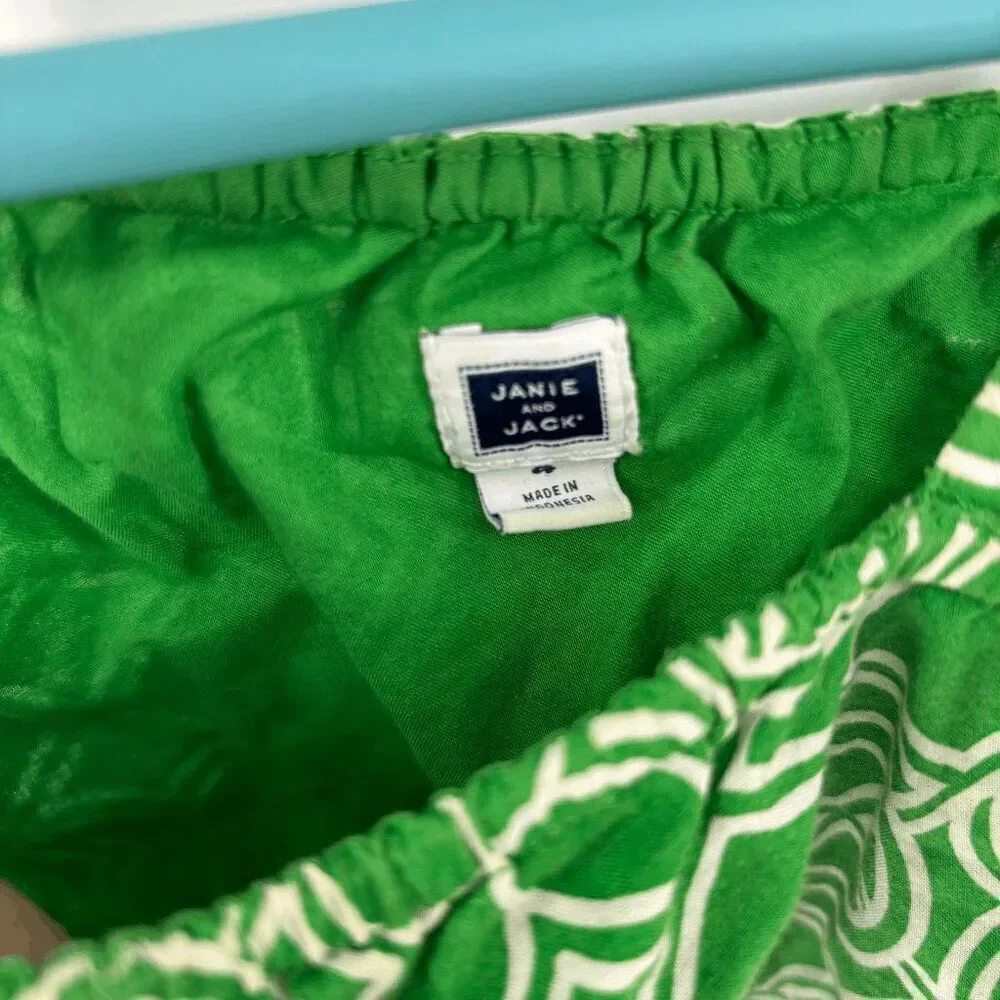 Janie and Jack Girls Green White Geometric One Shoulder Tank Shirt Size 4